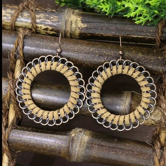 Boho Floral Hoop Dangle Earrings - Picture 1 of 1